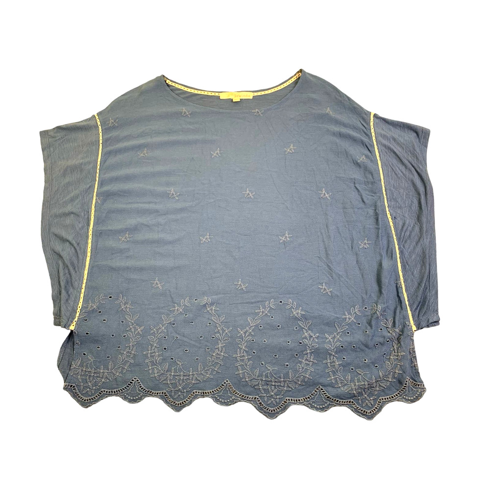 Rewind Womens‎ Top Short Sleeve Embroidered Blue Size XL